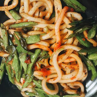 モロッコインゲンとうどんの梅炒め